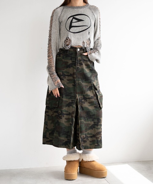 dispark（ディスパーク）の「DISPARK/カモフラジップカーゴスカート（スカート・レディース・カーキ・FREE）」の2枚目の写真