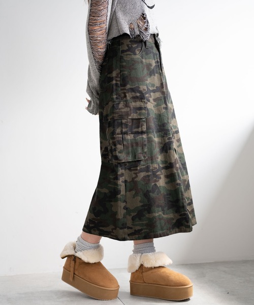 dispark（ディスパーク）の「DISPARK/カモフラジップカーゴスカート（スカート・レディース・カーキ・FREE）」の4枚目の写真