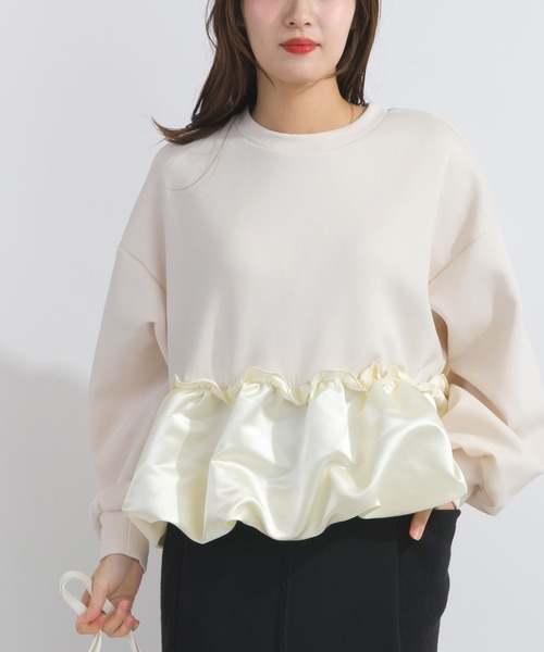 PICCIN（ピッチン）の「【WEB限定】裾バルーン切り替えプルオーバー（スウェット・レディース・ライトグレー/ブラック/オフホワイト・M/L）」の4枚目の写真