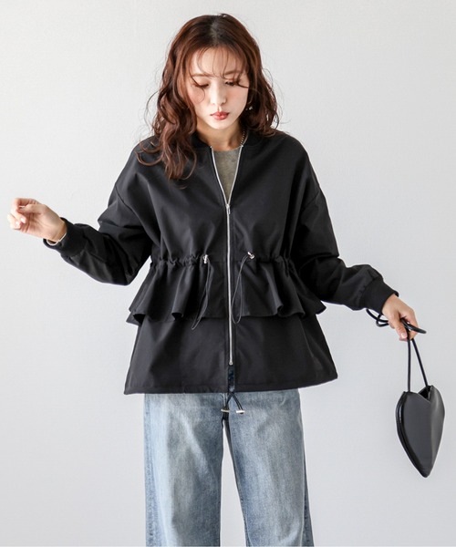 美品 ルフィル 25SS ナイロンストレッチフリルジャケット ライトアウター LE PHIL(ル フィル)｜4WAYストレッチコート/ブラック の通販｜ELLESHOP