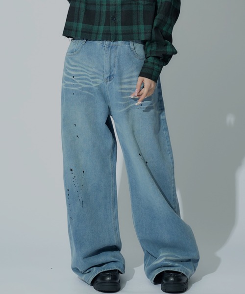 tinkerend(ティンカーエンド)の「【ユニセックス】Vintage Paint Denim Pants / ヴィンテージペイントデニムパンツ バギースタイル(デニムパンツ・レディース・ブルー・S/M/L)」の5枚目の写真