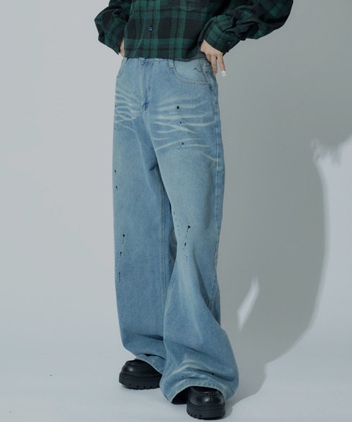 tinkerend(ティンカーエンド)の「【ユニセックス】Vintage Paint Denim Pants / ヴィンテージペイントデニムパンツ バギースタイル(デニムパンツ・レディース・ブルー・S/M/L)」の4枚目の写真