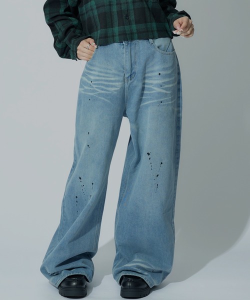 tinkerend(ティンカーエンド)の「【ユニセックス】Vintage Paint Denim Pants / ヴィンテージペイントデニムパンツ バギースタイル(デニムパンツ・レディース・ブルー・S/M/L)」の12枚目の写真