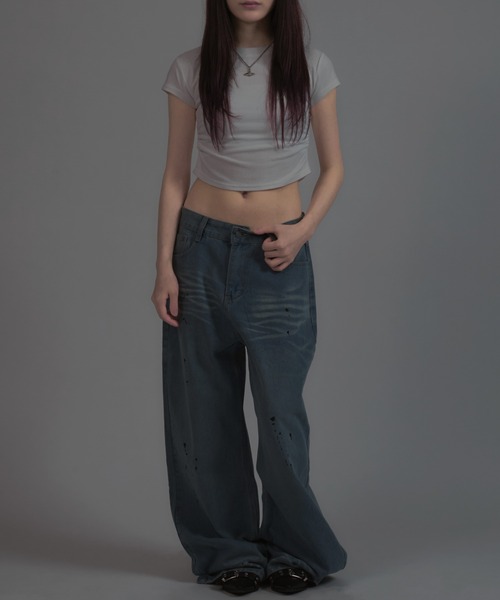tinkerend(ティンカーエンド)の「【ユニセックス】Vintage Paint Denim Pants / ヴィンテージペイントデニムパンツ バギースタイル(デニムパンツ・レディース・ブルー・S/M/L)」の8枚目の写真