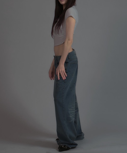 tinkerend(ティンカーエンド)の「【ユニセックス】Vintage Paint Denim Pants / ヴィンテージペイントデニムパンツ バギースタイル(デニムパンツ・レディース・ブルー・S/M/L)」の10枚目の写真