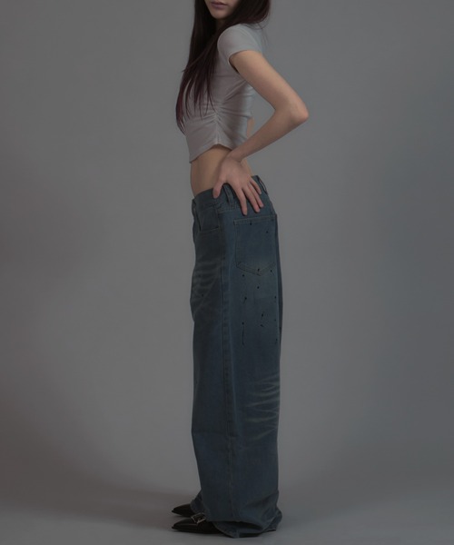 tinkerend(ティンカーエンド)の「【ユニセックス】Vintage Paint Denim Pants / ヴィンテージペイントデニムパンツ バギースタイル(デニムパンツ・レディース・ブルー・S/M/L)」の9枚目の写真