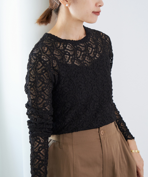 IENA(イエナ)の「《追加2》ペイズリー ストレッチレースプルオーバー(Tシャツ/カットソー・レディース・アイボリー/ブラック・FREE)」の14枚目の写真