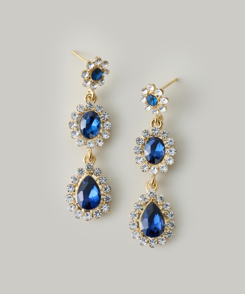 Jolie Toujours(ジョリトゥジュール)の「3連フラワービジューピアス(ピアス(両耳用)・レディース・シルバー/ネイビー/ゴールド・FREE)」の2枚目の写真