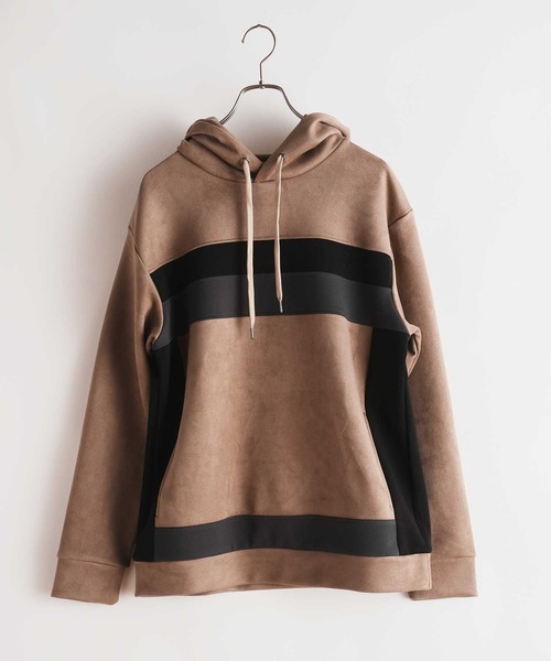 UNION STATION（ユニオンステーション）の「フェイクスエード 切り替え リラックスフィットパーカ（パーカー・メンズ・ブラック/ホワイト/ベージュ・L/LL/M）」の3枚目の写真