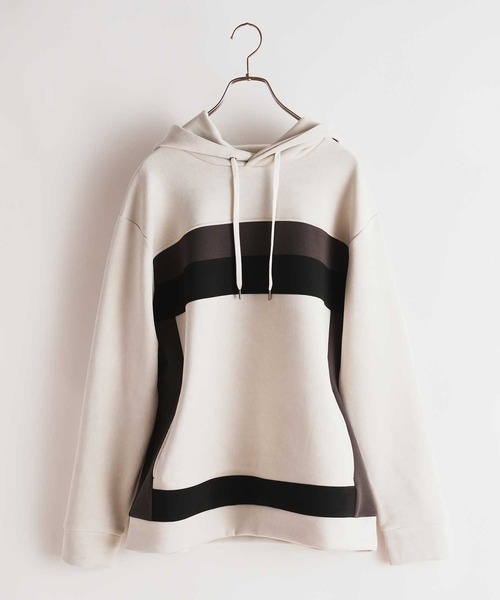 UNION STATION（ユニオンステーション）の「フェイクスエード 切り替え リラックスフィットパーカ（パーカー・メンズ・ブラック/ホワイト/ベージュ・L/LL/M）」の2枚目の写真