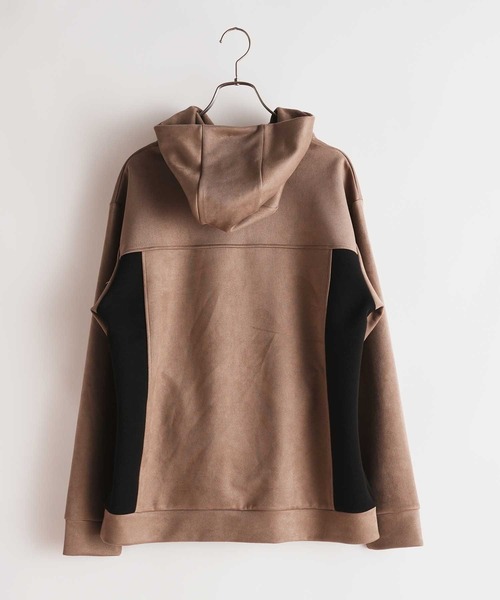 UNION STATION（ユニオンステーション）の「フェイクスエード 切り替え リラックスフィットパーカ（パーカー・メンズ・ブラック/ホワイト/ベージュ・L/LL/M）」の12枚目の写真