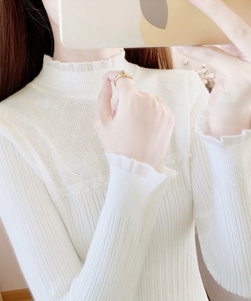 Miniministore（ミニミニストア）の「ハイネックニットトップスフリルニットソー（ニット/セーター・レディース・ブラック/オフホワイト/ベージュ・FREE）」の15枚目の写真
