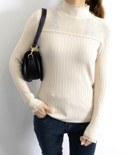 Miniministore（ミニミニストア）の「ハイネックニットトップスフリルニットソー（ニット/セーター・レディース・ブラック/オフホワイト/ベージュ・FREE）」の18枚目の写真
