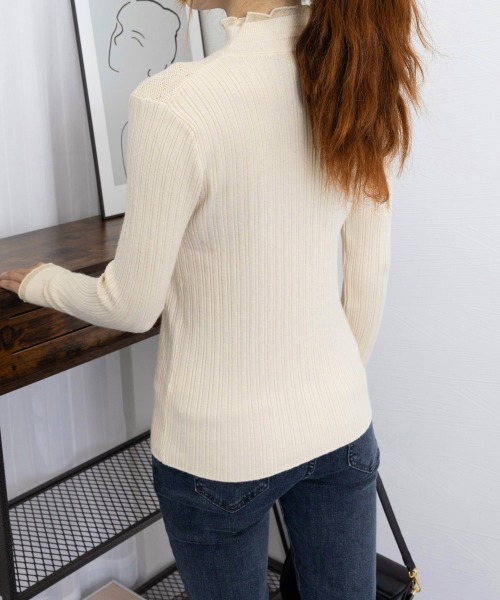 Miniministore（ミニミニストア）の「ハイネックニットトップスフリルニットソー（ニット/セーター・レディース・ブラック/オフホワイト/ベージュ・FREE）」の20枚目の写真