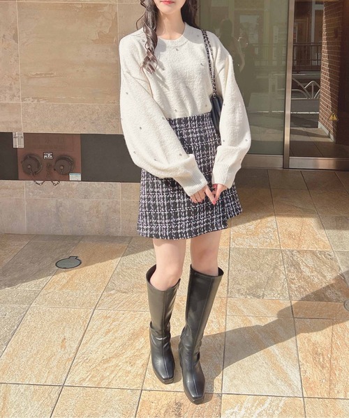 INGNI(イング)の「もちもちきらきらビジューニット(ニット/セーター・レディース・グレー/ブラック/オフホワイト/ピンク・M)」の10枚目の写真
