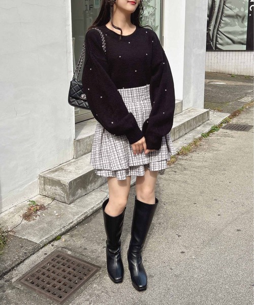 INGNI(イング)の「もちもちきらきらビジューニット(ニット/セーター・レディース・グレー/ブラック/オフホワイト/ピンク・M)」の18枚目の写真