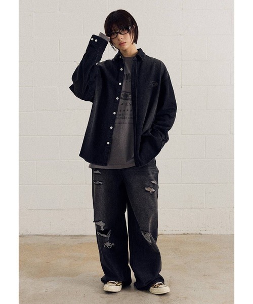 F.ILLUMINATE（フィルミネイト）の「【UNISEX】Filluminate／ストーンウォッシュドシャツ（シャツ/ブラウス・レディース・ブラック/インディゴブルー・MEDIUM/LARGE/SMALL）」の3枚目の写真