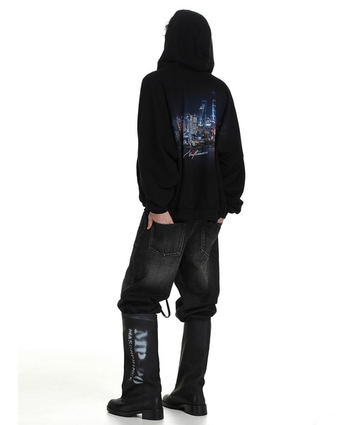 pg パーカー新品❣️サイズ　0 セール】オーバーサイズ ペイント加工 ZIPパーカー WY6384