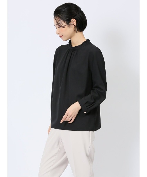 m.f.editorial（エムエフエディトリアル）の「【ストレッチ　マシンウォッシャブル】m.f.エディトリアル レディース ギャザーハイネック 8分袖プルオーバーブラウス（シャツ/ブラウス・レディース・ブラック×ホワイト/ベージュ/ネイビー・MEDIUM/LARGE）」の18枚目の写真