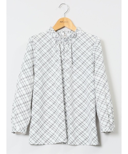 m.f.editorial（エムエフエディトリアル）の「【ストレッチ　マシンウォッシャブル】m.f.エディトリアル レディース ギャザーハイネック 8分袖プルオーバーブラウス（シャツ/ブラウス・レディース・ブラック×ホワイト/ベージュ/ネイビー・MEDIUM/LARGE）」の4枚目の写真