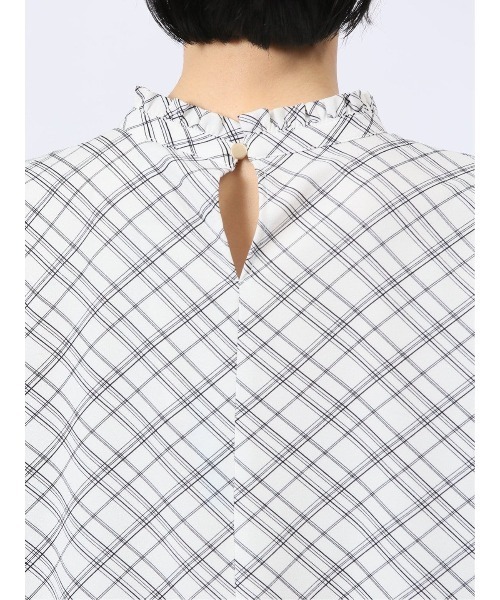 m.f.editorial（エムエフエディトリアル）の「【ストレッチ　マシンウォッシャブル】m.f.エディトリアル レディース ギャザーハイネック 8分袖プルオーバーブラウス（シャツ/ブラウス・レディース・ブラック×ホワイト/ベージュ/ネイビー・MEDIUM/LARGE）」の9枚目の写真