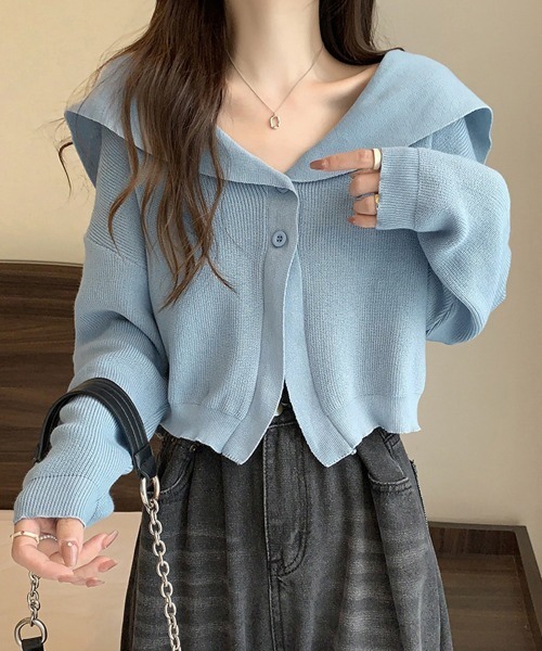 Miniministore（ミニミニストア）の「ニットカーディガン レディース アウター（カーディガン/ボレロ・レディース・ライトブルー/アイボリー/カーキ/ブラック/グレイッシュベージュ・FREE）」の5枚目の写真