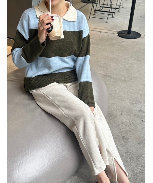 DAIS-Y（デイジー）の「ワイドボーダーニットプルオーバー（ニット/セーター・レディース・ブルー系その他/ピンク系その他・FREE）」の4枚目の写真