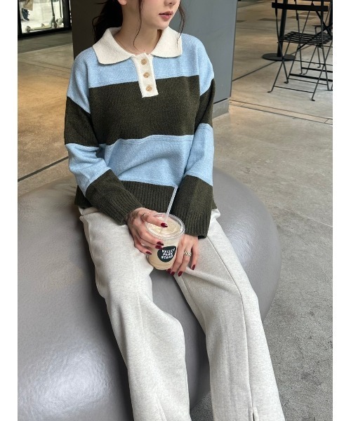 DAIS-Y（デイジー）の「ワイドボーダーニットプルオーバー（ニット/セーター・レディース・ブルー系その他/ピンク系その他・FREE）」の6枚目の写真
