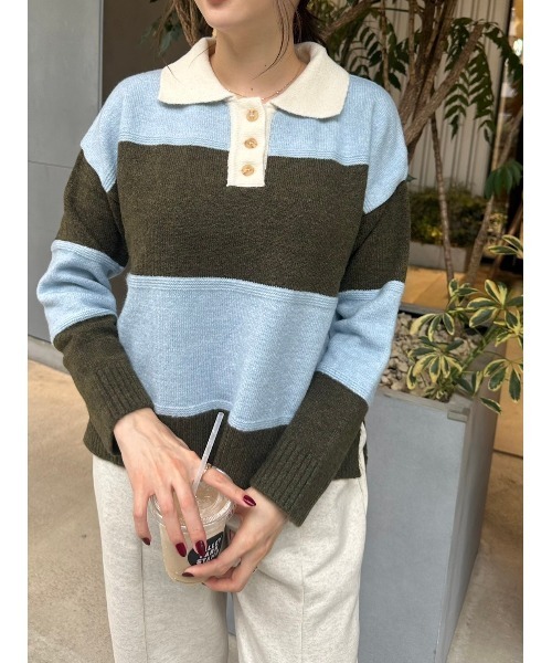 DAIS-Y（デイジー）の「ワイドボーダーニットプルオーバー（ニット/セーター・レディース・ブルー系その他/ピンク系その他・FREE）」の11枚目の写真