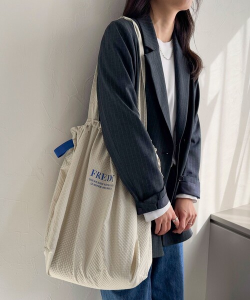 撥水サッカーチェック刺繍トートバッグ（トートバッグ）｜fredy emue（フレディエミュ）