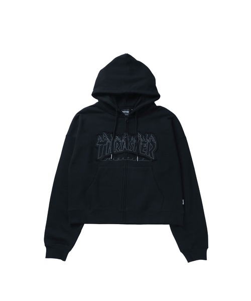 MSG(エムエスジー)の「THRASHER×MSG/スラッシャー 別注 ヘビーウェイト裏毛パッチワーク刺繍ジップアップパーカー(パーカー・メンズ・グレー/ブラック/チャコール・S/M/L/XL)」の4枚目の写真