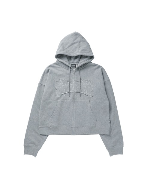 MSG(エムエスジー)の「THRASHER×MSG/スラッシャー 別注 ヘビーウェイト裏毛パッチワーク刺繍ジップアップパーカー(パーカー・メンズ・グレー/ブラック/チャコール・S/M/L/XL)」の5枚目の写真