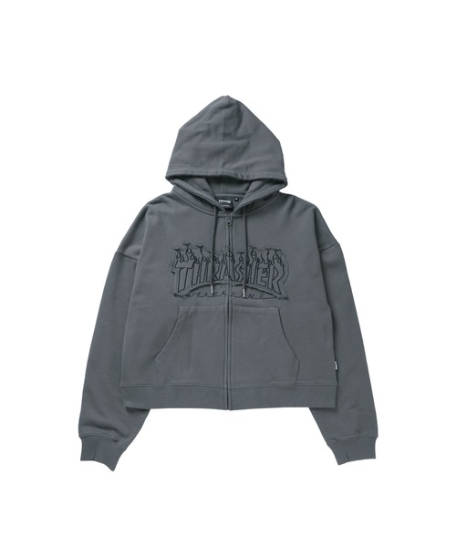 MSG(エムエスジー)の「THRASHER×MSG/スラッシャー 別注 ヘビーウェイト裏毛パッチワーク刺繍ジップアップパーカー(パーカー・メンズ・グレー/ブラック/チャコール・S/M/L/XL)」の6枚目の写真