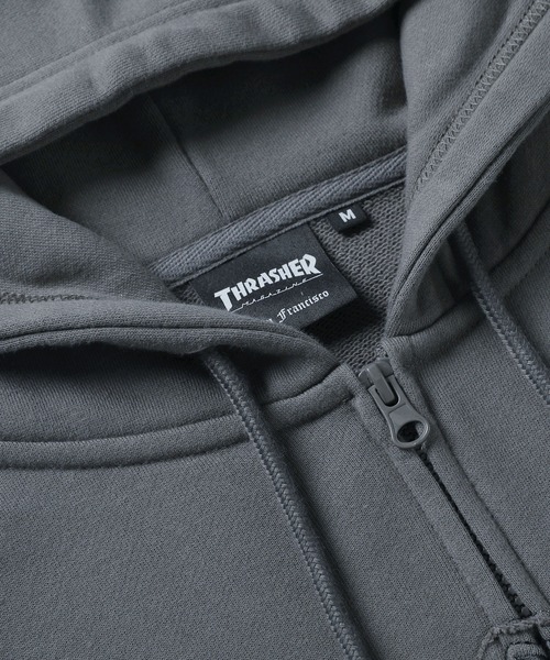 MSG(エムエスジー)の「THRASHER×MSG/スラッシャー 別注 ヘビーウェイト裏毛パッチワーク刺繍ジップアップパーカー(パーカー・メンズ・グレー/ブラック/チャコール・S/M/L/XL)」の7枚目の写真