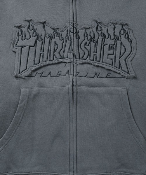 MSG(エムエスジー)の「THRASHER×MSG/スラッシャー 別注 ヘビーウェイト裏毛パッチワーク刺繍ジップアップパーカー(パーカー・メンズ・グレー/ブラック/チャコール・S/M/L/XL)」の9枚目の写真
