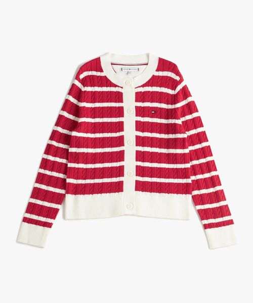 TOMMY HILFIGER(トミーヒルフィガー)の「GIRLS ケーブルカーディガン(カーディガン/ボレロ・キッズ・レッド・140cm/150cm/160cm/130cm)」の1枚目の写真