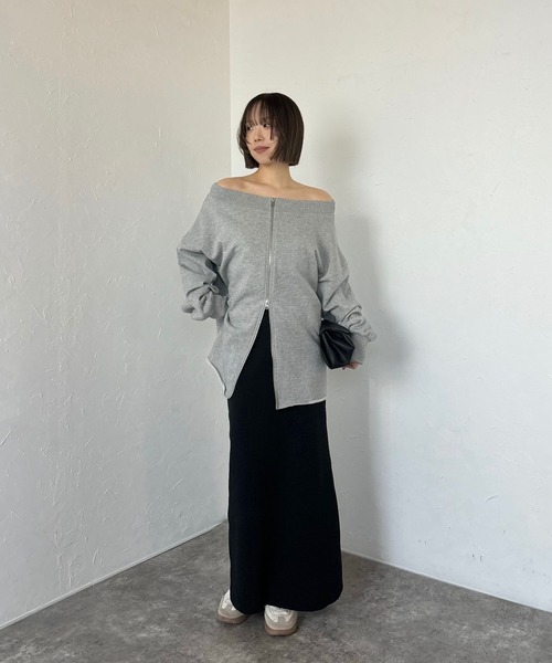 セール】前後2WAYオフショルダージップスウェット（スウェット