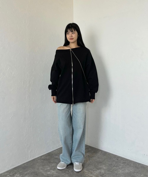 セール】前後2WAYオフショルダージップスウェット（スウェット
