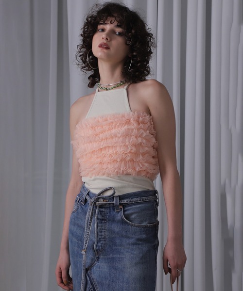 ブラウス シャツ (CREOLME)チュールフリルベアトップ レディース CREOLME（クレオルム）の「(CREOLME)チュールフリルベアトップ