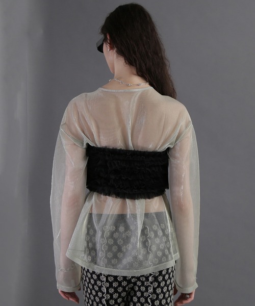 ROSE BUD（ローズバッド）の「(CREOLME)チュールフリルベアトップ（シャツ/ブラウス・レディース・ブラック/ピンク・ONE SIZE）」の6枚目の写真