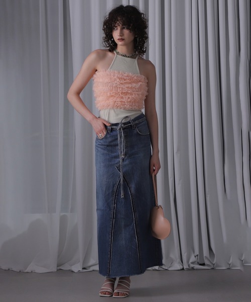 ROSE BUD（ローズバッド）の「(CREOLME)チュールフリルベアトップ（シャツ/ブラウス・レディース・ブラック/ピンク・ONE SIZE）」の10枚目の写真