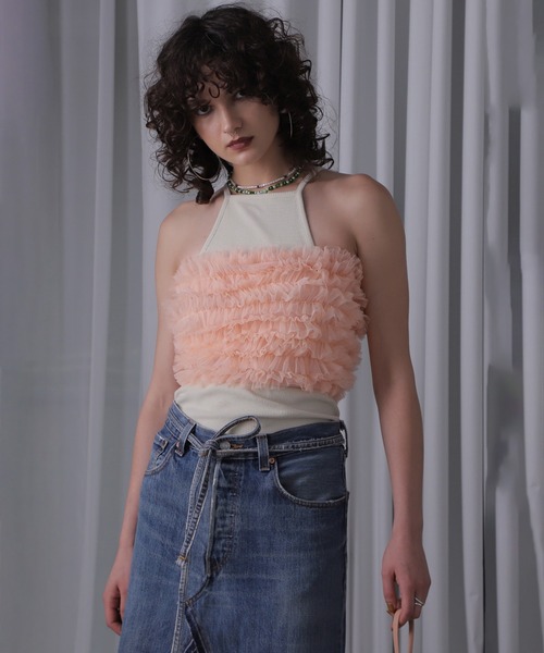 ROSE BUD（ローズバッド）の「(CREOLME)チュールフリルベアトップ（シャツ/ブラウス・レディース・ブラック/ピンク・ONE SIZE）」の13枚目の写真