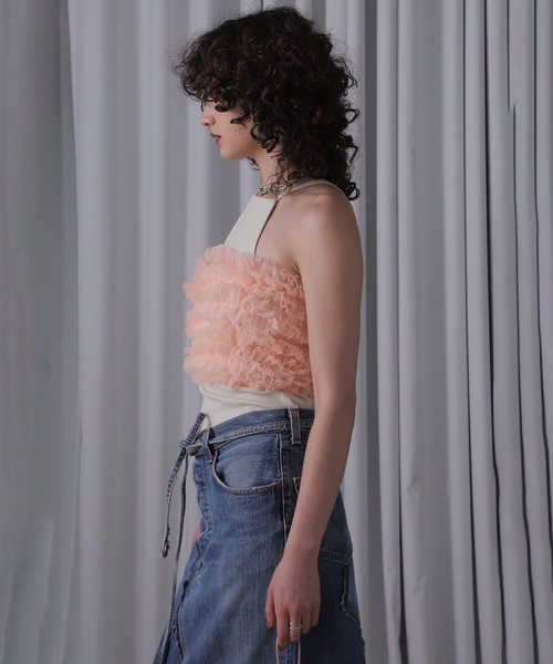 ROSE BUD（ローズバッド）の「(CREOLME)チュールフリルベアトップ（シャツ/ブラウス・レディース・ブラック/ピンク・ONE SIZE）」の14枚目の写真