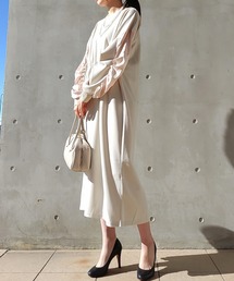 Q | ギャザースリーブドッキングワンピース(ワンピース)