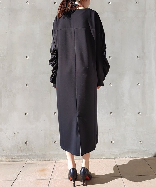 Q（キュー）の「ギャザースリーブドッキングワンピース（ワンピース・レディース・ブラック/ベージュ・MEDIUM）」の7枚目の写真