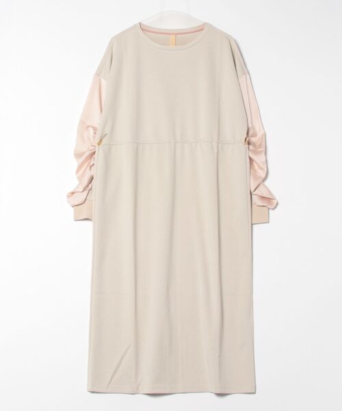 Q（キュー）の「ギャザースリーブドッキングワンピース（ワンピース・レディース・ブラック/ベージュ・MEDIUM）」の8枚目の写真