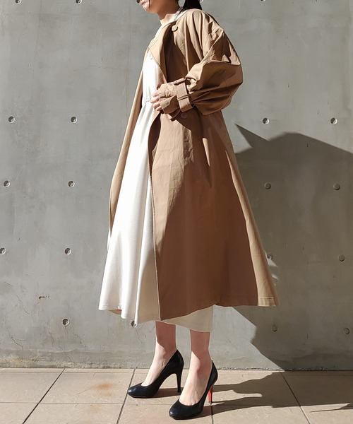 Q（キュー）の「ギャザースリーブドッキングワンピース（ワンピース・レディース・ブラック/ベージュ・MEDIUM）」の12枚目の写真