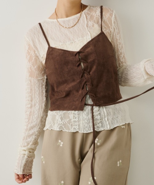 Unitage（ユニテージ）の「レース切り替えロングスリーブトップス（Tシャツ/カットソー・レディース・ブラック/アイボリー・FREE）」の2枚目の写真