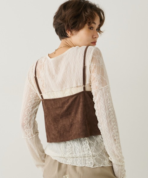 Unitage（ユニテージ）の「レース切り替えロングスリーブトップス（Tシャツ/カットソー・レディース・ブラック/アイボリー・FREE）」の5枚目の写真