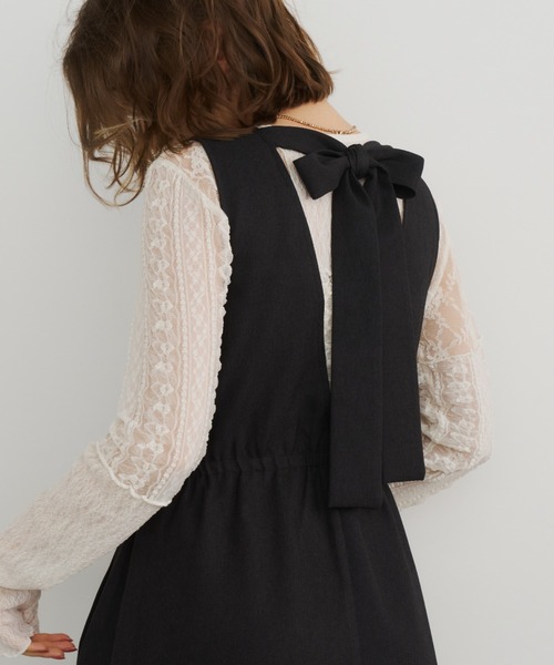 Unitage（ユニテージ）の「レース切り替えロングスリーブトップス（Tシャツ/カットソー・レディース・ブラック/アイボリー・FREE）」の9枚目の写真